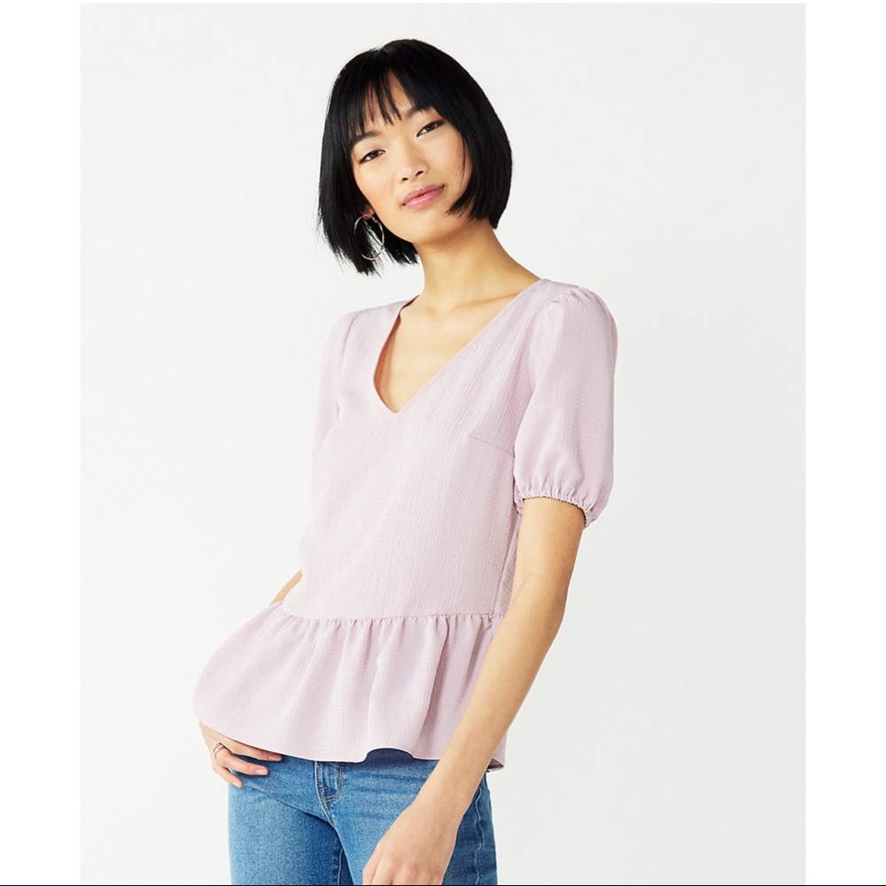 NWT Nine West Puff Sleeve Babydoll Blouse Purple Size S